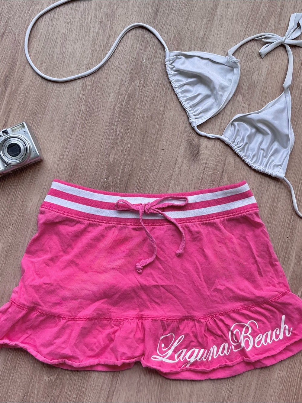 Laguna Beach Pink white Ruffle tie Skirt y2k vintage coconut girl